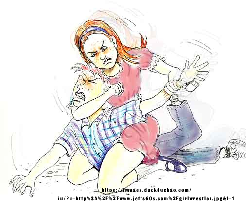 Woman beating man
